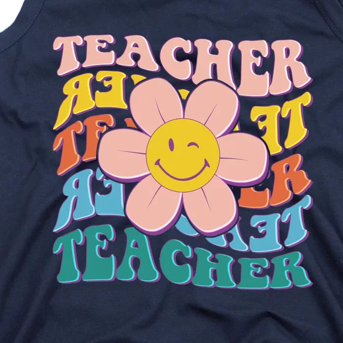 Retro Hippie Teacher Flower Smiley Emoji Tank Top