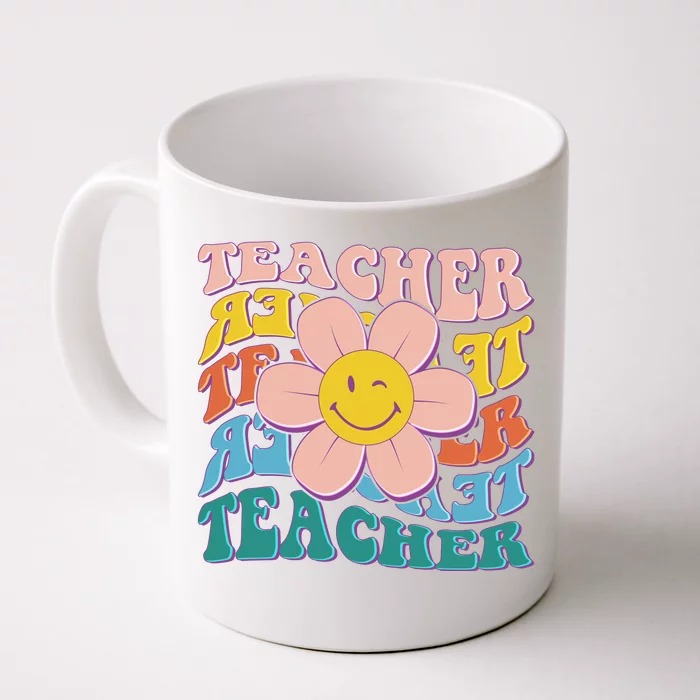 Retro Hippie Teacher Flower Smiley Emoji Front & Back Coffee Mug