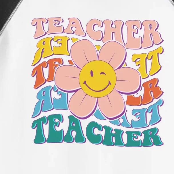 Retro Hippie Teacher Flower Smiley Emoji Toddler Fine Jersey T-Shirt