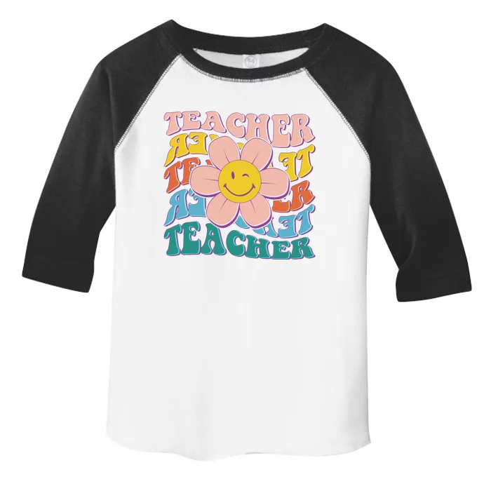 Retro Hippie Teacher Flower Smiley Emoji Toddler Fine Jersey T-Shirt