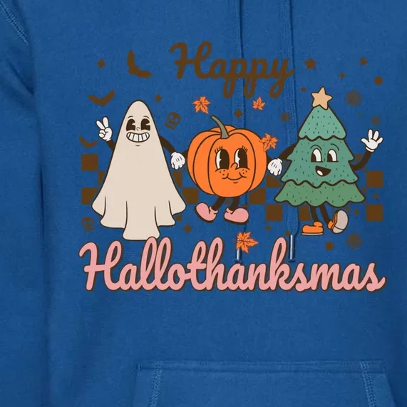 Retro Halloween Thanksgiving Christmas Happy Hallothanksmas Gift Premium Hoodie