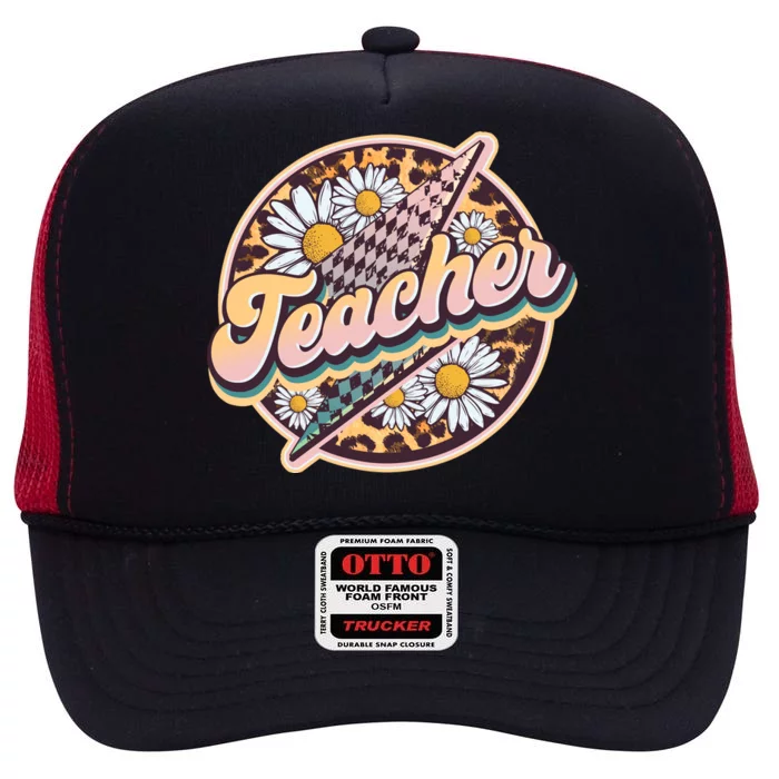 Retro Hippie Teacher High Crown Mesh Trucker Hat