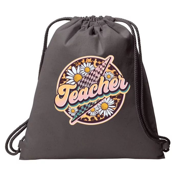 Retro Hippie Teacher Drawstring Bag