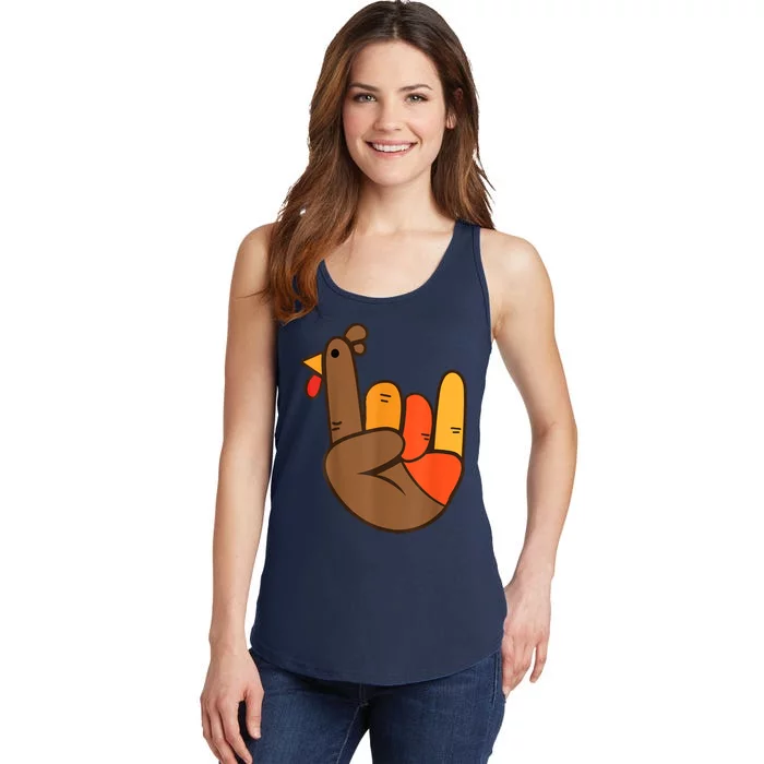 Rocker Hand Turkey Rock Funny Thanksgiving Ladies Essential Tank