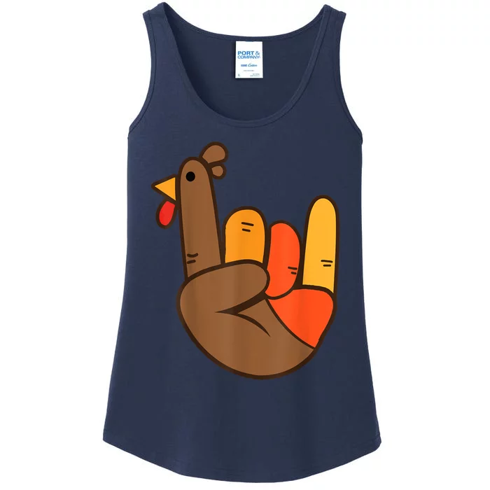 Rocker Hand Turkey Rock Funny Thanksgiving Ladies Essential Tank