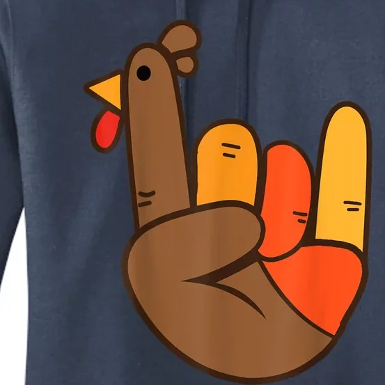 Rocker Hand Turkey Rock Funny Thanksgiving Women's Pullover Hoodie