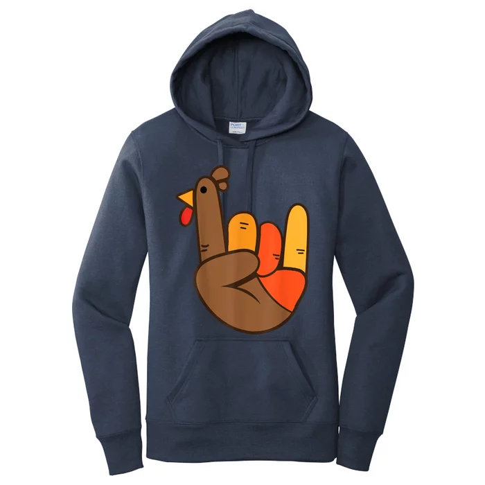 Rocker Hand Turkey Rock Funny Thanksgiving Women's Pullover Hoodie