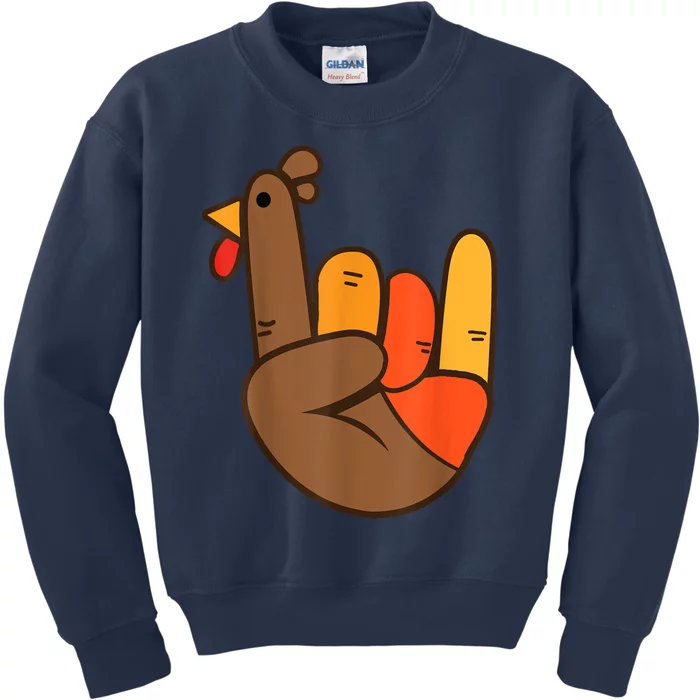 Rocker Hand Turkey Rock Funny Thanksgiving Kids Sweatshirt