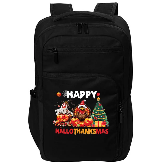 Retro Halloween Thanksgiving Christmas Happy Hallothanksmas Impact Tech Backpack