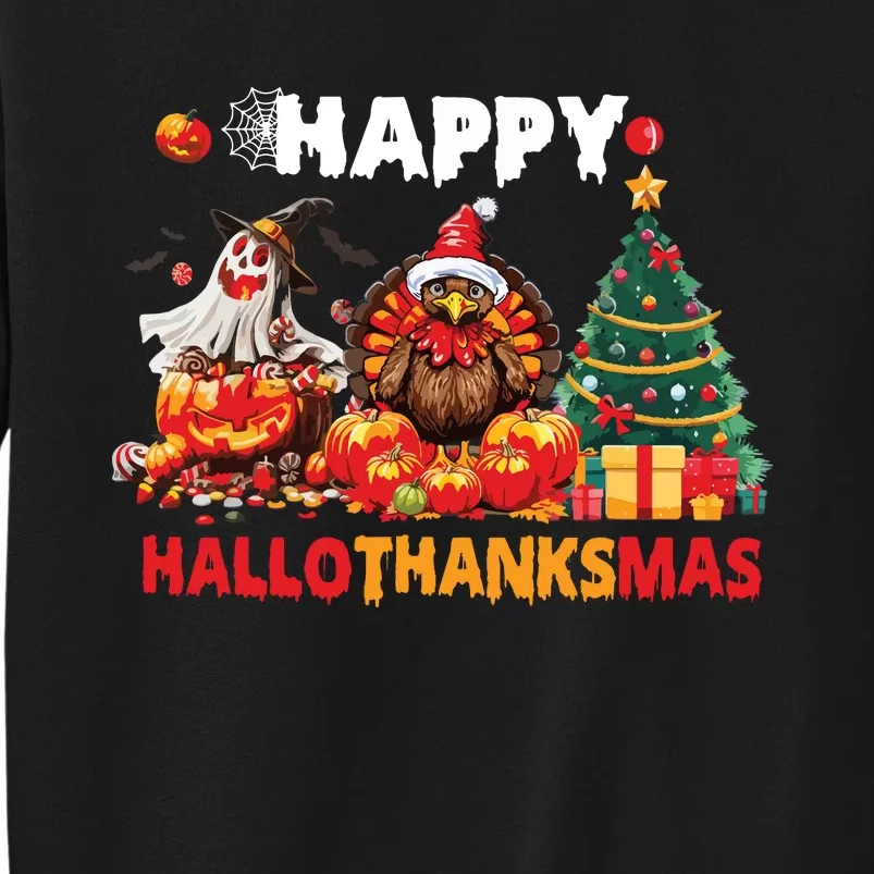 Retro Halloween Thanksgiving Christmas Happy Hallothanksmas Tall Sweatshirt