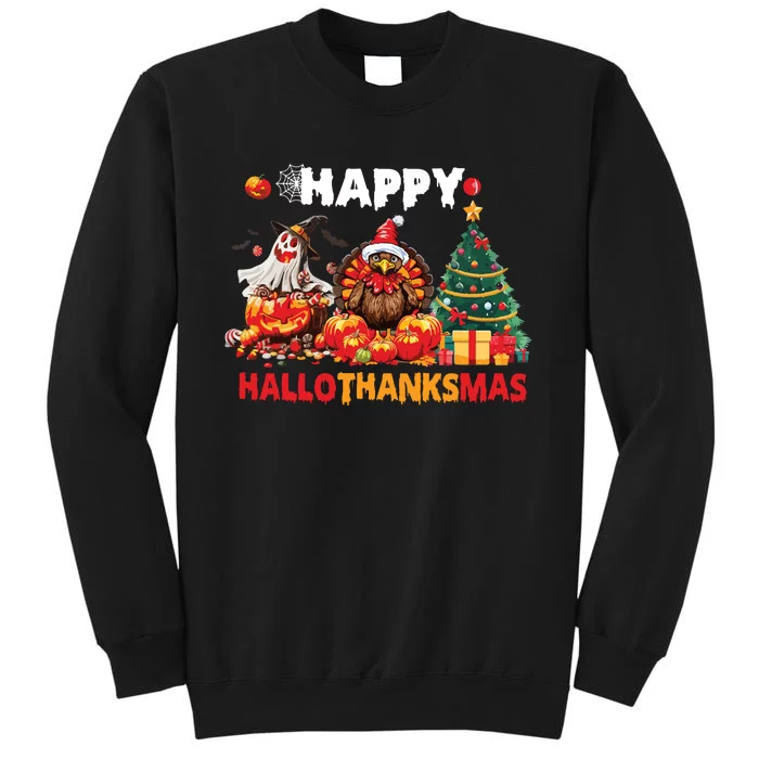 Retro Halloween Thanksgiving Christmas Happy Hallothanksmas Tall Sweatshirt