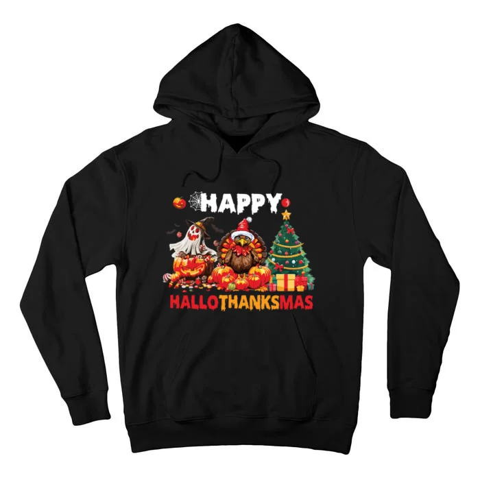 Retro Halloween Thanksgiving Christmas Happy Hallothanksmas Tall Hoodie