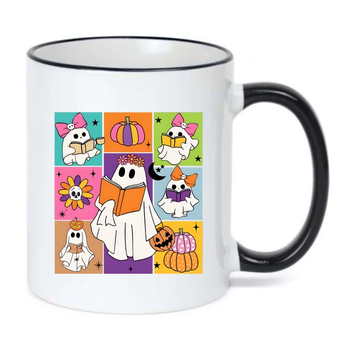 Retro Halloween Teacher Cute Ghost Ghoul Book Lover Black Color Changing Mug