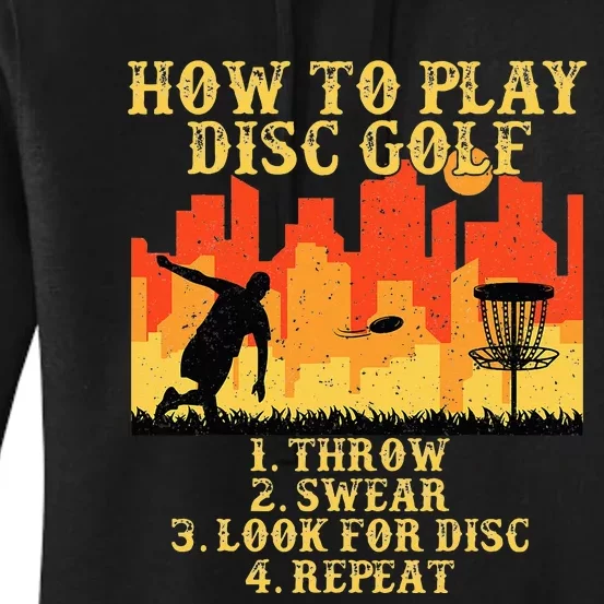 retro How To Play Disc Golf Player Flying Golfer Women's Pullover Hoodie