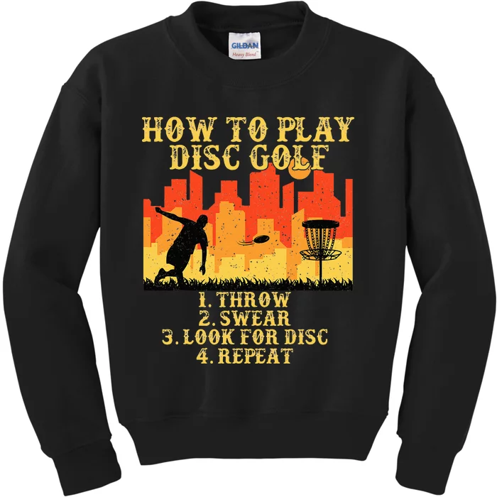 retro How To Play Disc Golf Player Flying Golfer Kids Sweatshirt