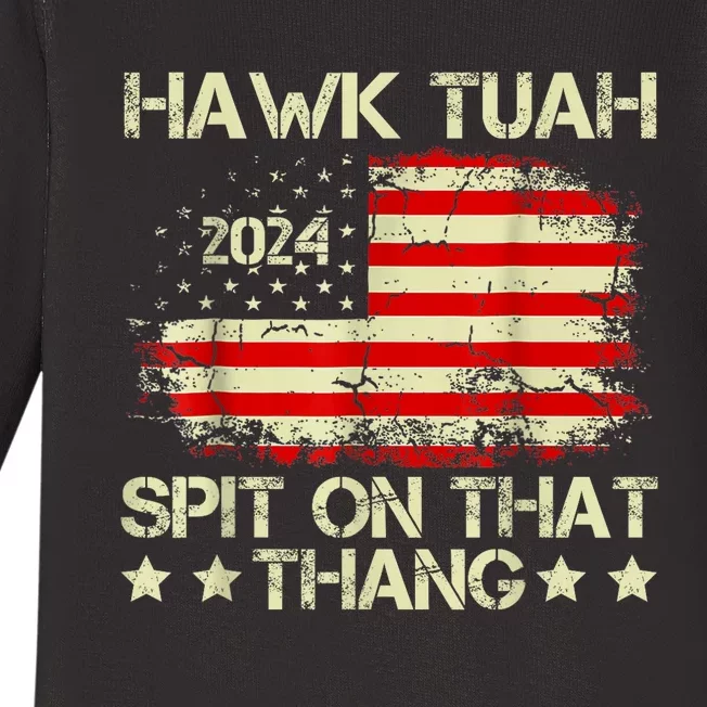 Retro Hawk Tuah 24 Spit On That Thang American Flag Gift Baby Long Sleeve Bodysuit