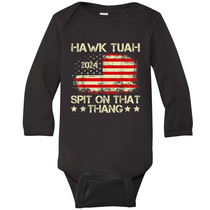 Retro Hawk Tuah 24 Spit On That Thang American Flag Gift Baby Long Sleeve Bodysuit