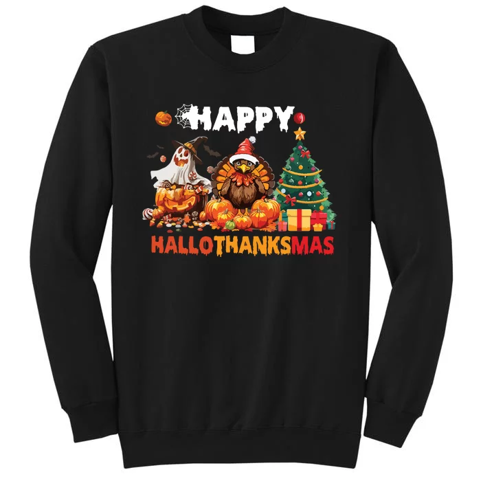 Retro Halloween Thanksgiving Christmas Happy Hallothanksmas Tall Sweatshirt