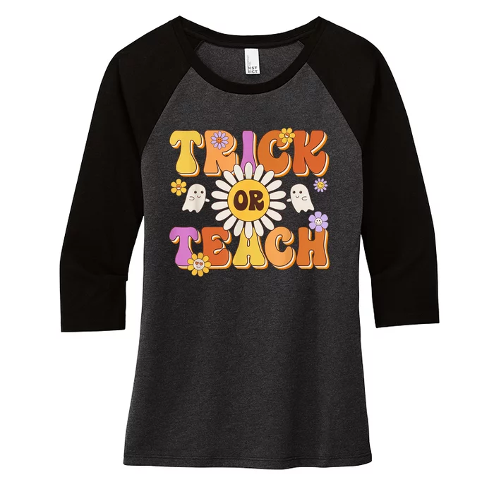 Retro Halloween Trick Or Teach Teacher Halloween Costume Women's Tri-Blend 3/4-Sleeve Raglan Shirt