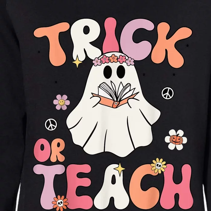 Retro Halloween Trick or Teach Retro Floral Ghost Teacher Womens California Wash Sweatshirt