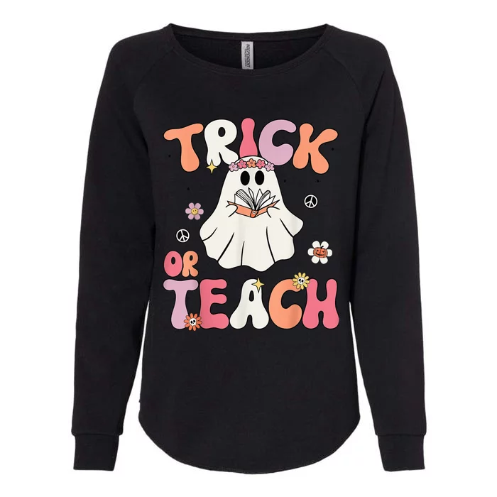 Retro Halloween Trick or Teach Retro Floral Ghost Teacher Womens California Wash Sweatshirt