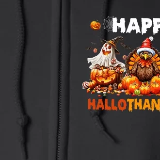 Retro Halloween Thanksgiving Christmas Happy Hallothanksmas Full Zip Hoodie