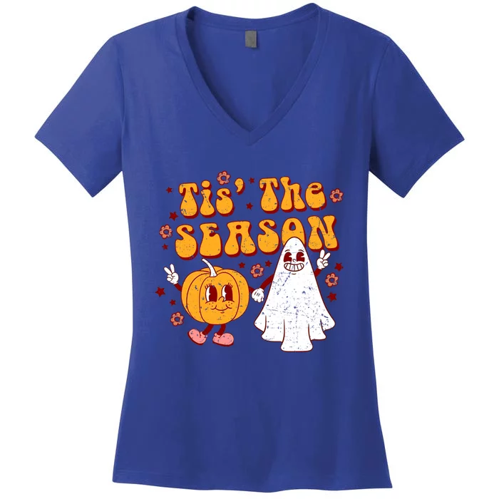 Retro Halloween Tis The Season Halloween Ghost Boy Girl Gift Women's V-Neck T-Shirt