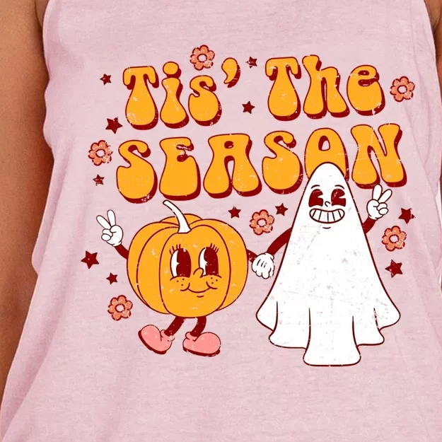 Retro Halloween Tis The Season Halloween Ghost Boy Girl Gift Women's Knotted Racerback Tank