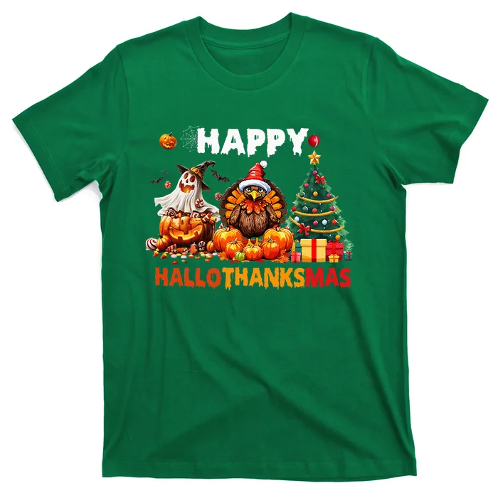 Retro Halloween Thanksgiving Christmas Happy Hallothanksmas T-Shirt