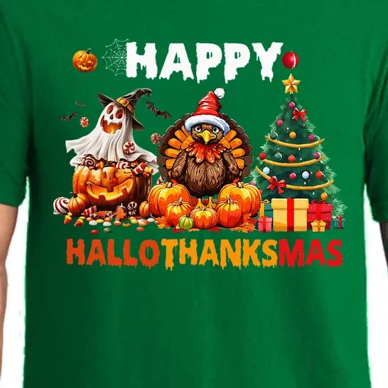 Retro Halloween Thanksgiving Christmas Happy Hallothanksmas Pajama Set