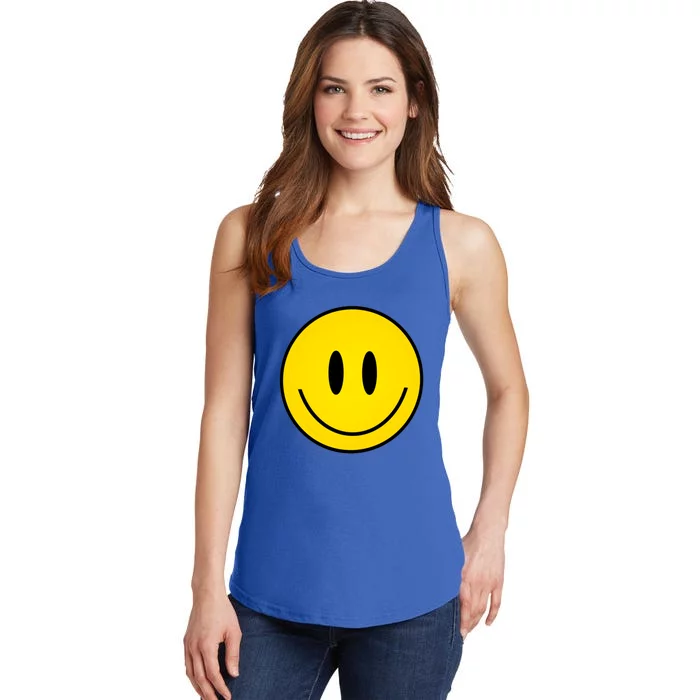 Retro Happy Vibe Smiley Face Happy Face Graphic Gift Ladies Essential Tank