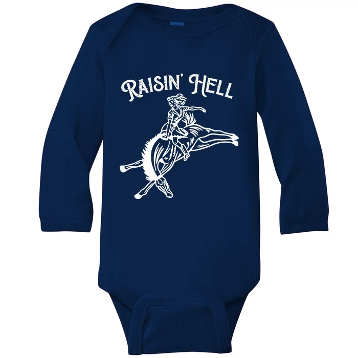 Raisin Hell Vintage Pinup Cowgirl Western Baby Long Sleeve Bodysuit