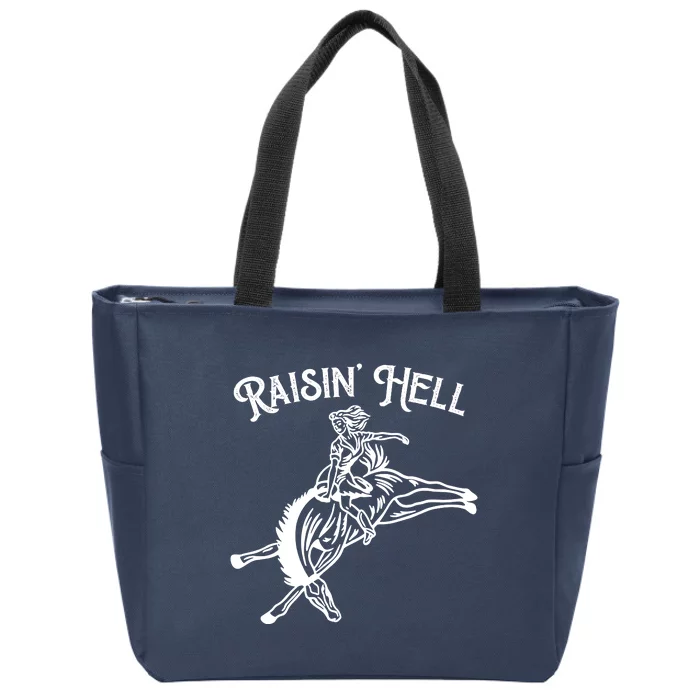 Raisin Hell Vintage Pinup Cowgirl Western Zip Tote Bag