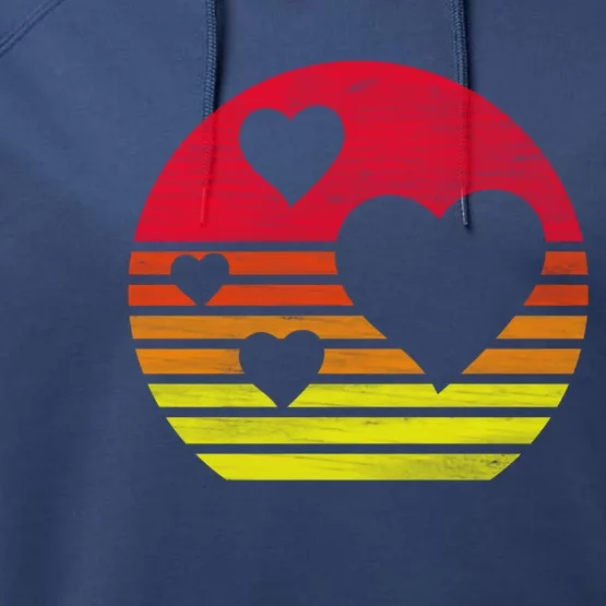 Retro Hearts Valentines Day Cool Gift Performance Fleece Hoodie