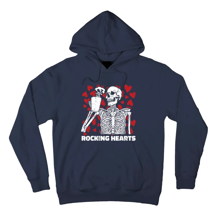 Rocking Hearts Valentines Day Funny Skeleton Drinking Coffee Hoodie