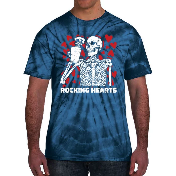 Rocking Hearts Valentines Day Funny Skeleton Drinking Coffee Tie-Dye T-Shirt