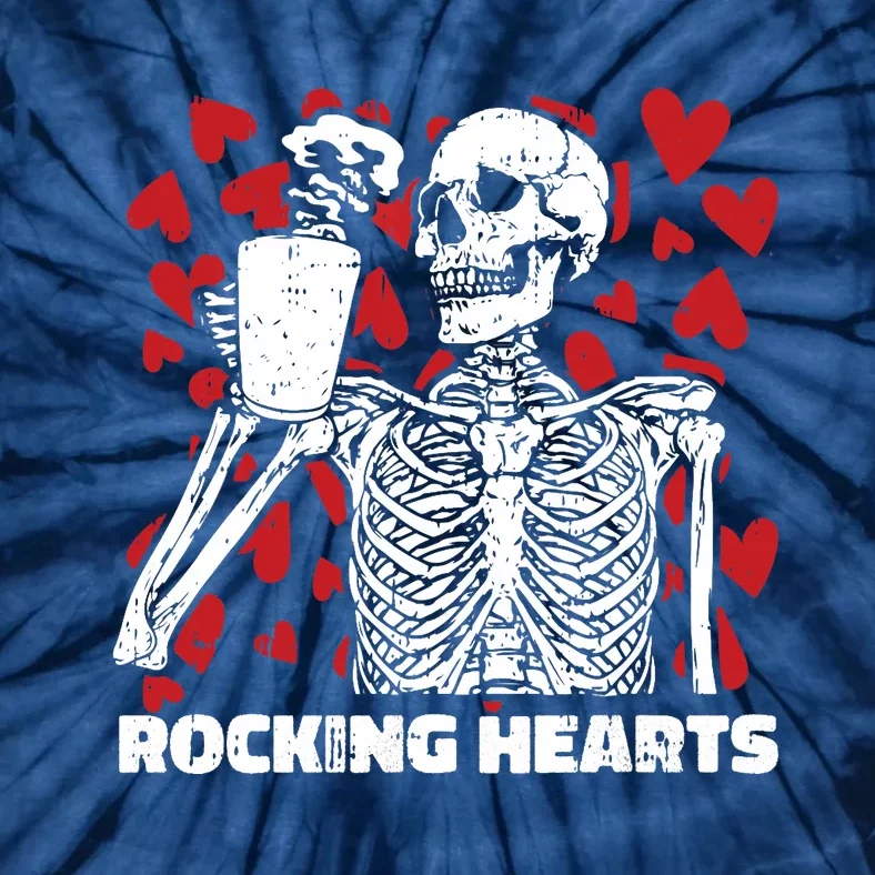 Rocking Hearts Valentines Day Funny Skeleton Drinking Coffee Tie-Dye T-Shirt