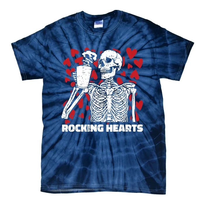 Rocking Hearts Valentines Day Funny Skeleton Drinking Coffee Tie-Dye T-Shirt