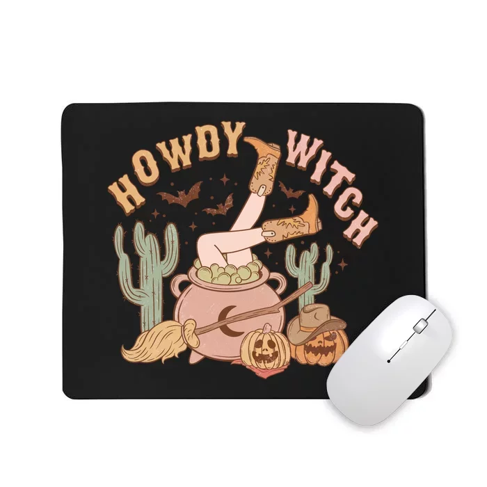 Retro Howdy Witch Halloween Pumpkin Purple Witch Hat Fall Vibes Gift Mousepad