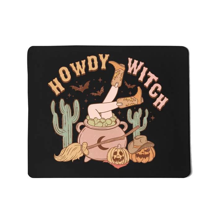 Retro Howdy Witch Halloween Pumpkin Purple Witch Hat Fall Vibes Gift Mousepad