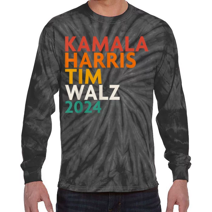 Retro Harris Waltz 2024 Kamala Harris Tim Waltz 2024 Tie-Dye Long Sleeve Shirt