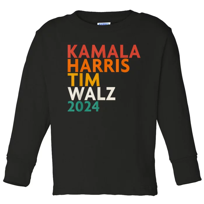 Retro Harris Waltz 2024 Kamala Harris Tim Waltz 2024 Toddler Long Sleeve Shirt