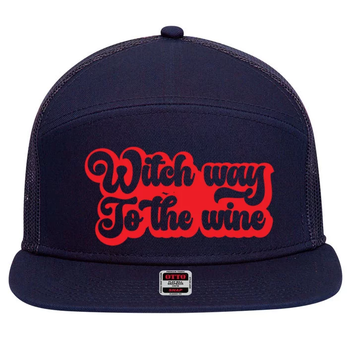 Retro Halloween Witch Way To The Wine Gift 7 Panel Mesh Trucker Snapback Hat