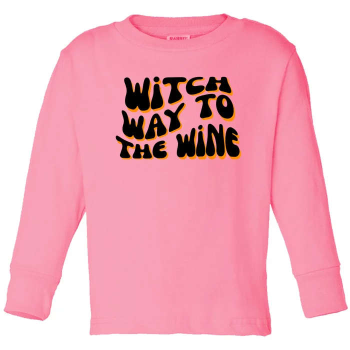 Retro Halloween Witch Way To The Wine Cute Gift Toddler Long Sleeve Shirt