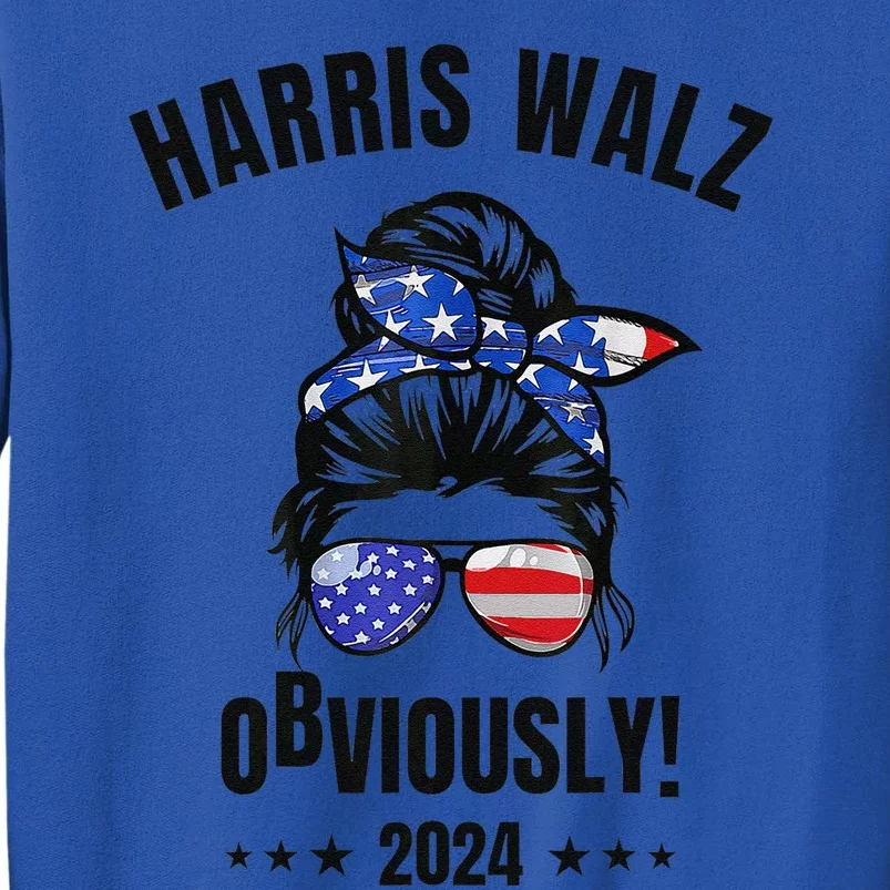 Retro Harris Walz Obviously 2024 Messy Bun American Flag Tall Sweatshirt