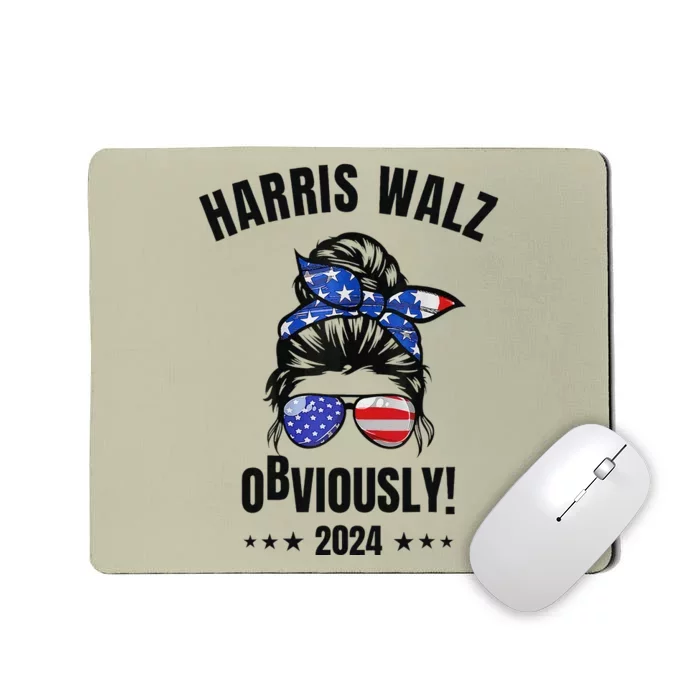 Retro Harris Walz Obviously 2024 Messy Bun American Flag Mousepad