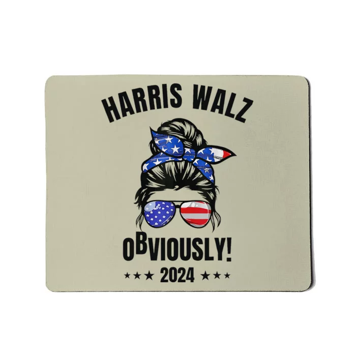 Retro Harris Walz Obviously 2024 Messy Bun American Flag Mousepad