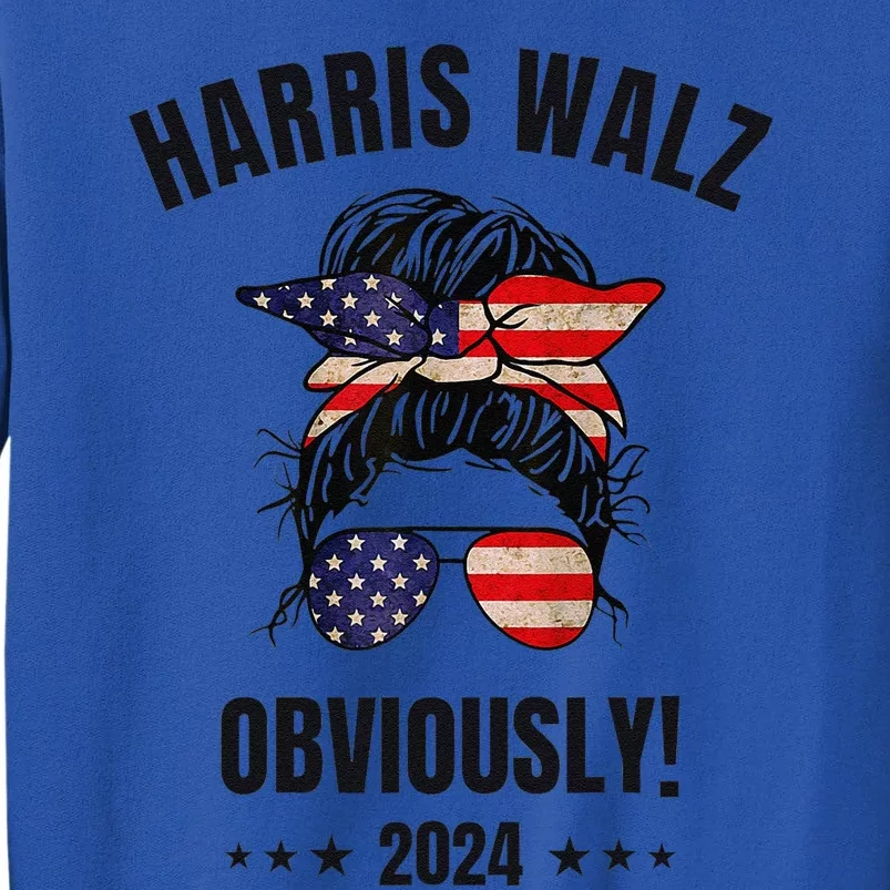 Retro Harris Walz Obviously 2024 Messy Bun American Flag Tall Sweatshirt