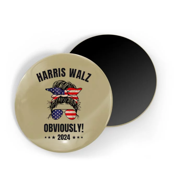 Retro Harris Walz Obviously 2024 Messy Bun American Flag Magnet