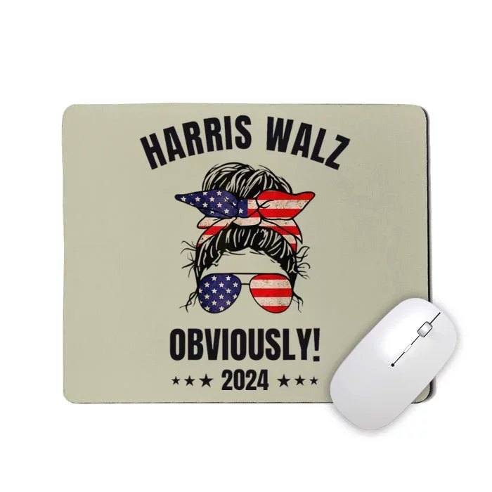 Retro Harris Walz Obviously 2024 Messy Bun American Flag Mousepad